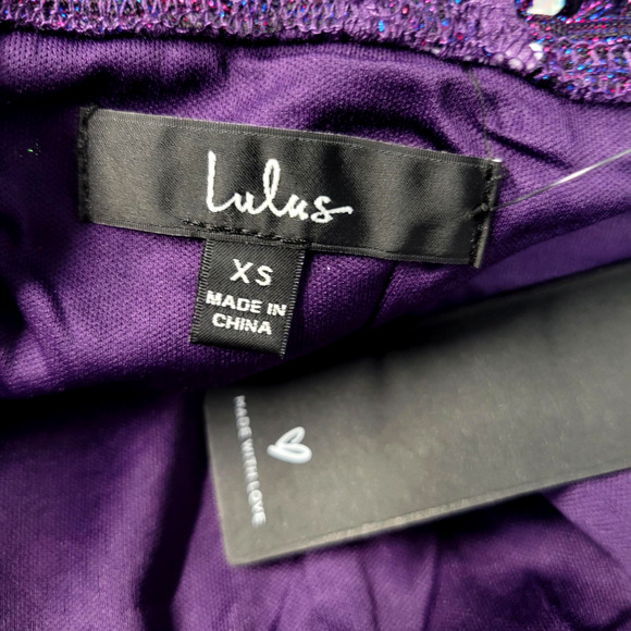 Lulus Mini Dress Womens XS Purple Sequin Ruched Bodycon Spaghetti Strap Party - Picture 2 of 11
